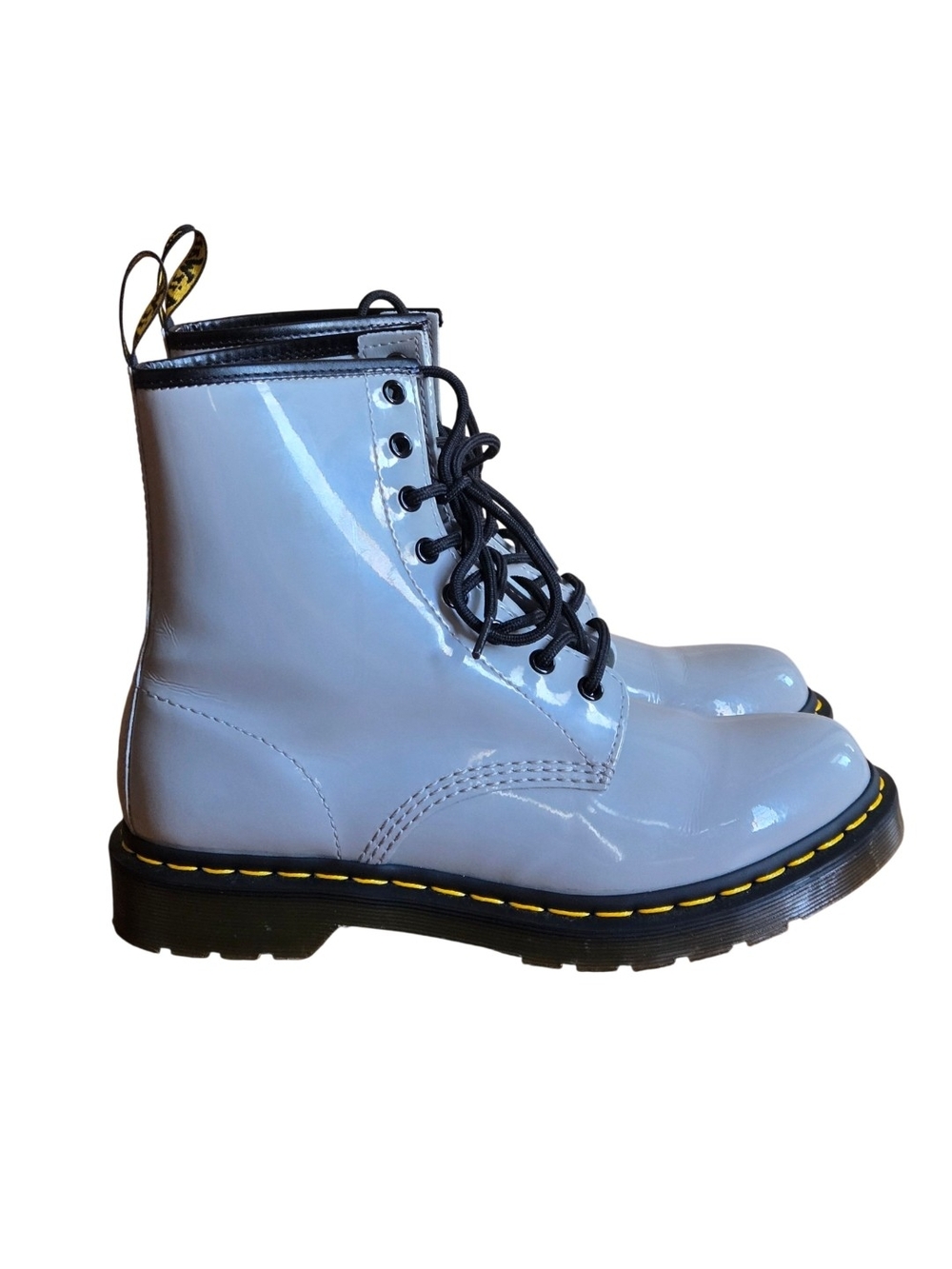 Dr. Martens Air Wair - Gray Leather Lace-Up Combat Boots Yellow Stitching